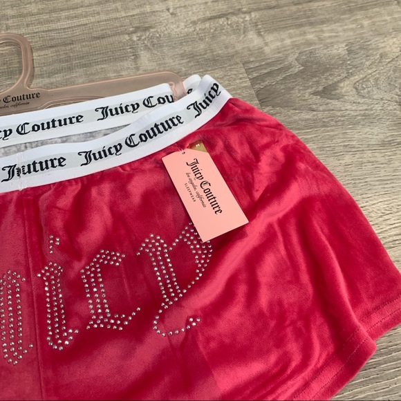 NEW Juicy Couture Bling Logo Soft Velour BOOTY Shorts 2pack rhinestone Hot Pink - Picture 7 of 8